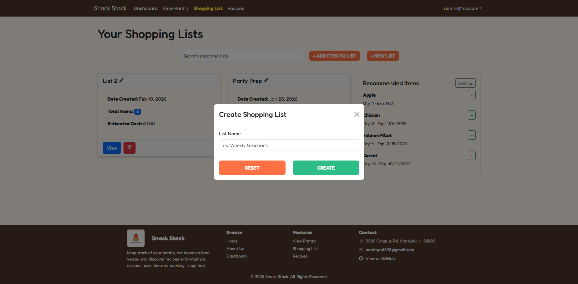 Snack Stack CreateShoppingList_ScreenShot