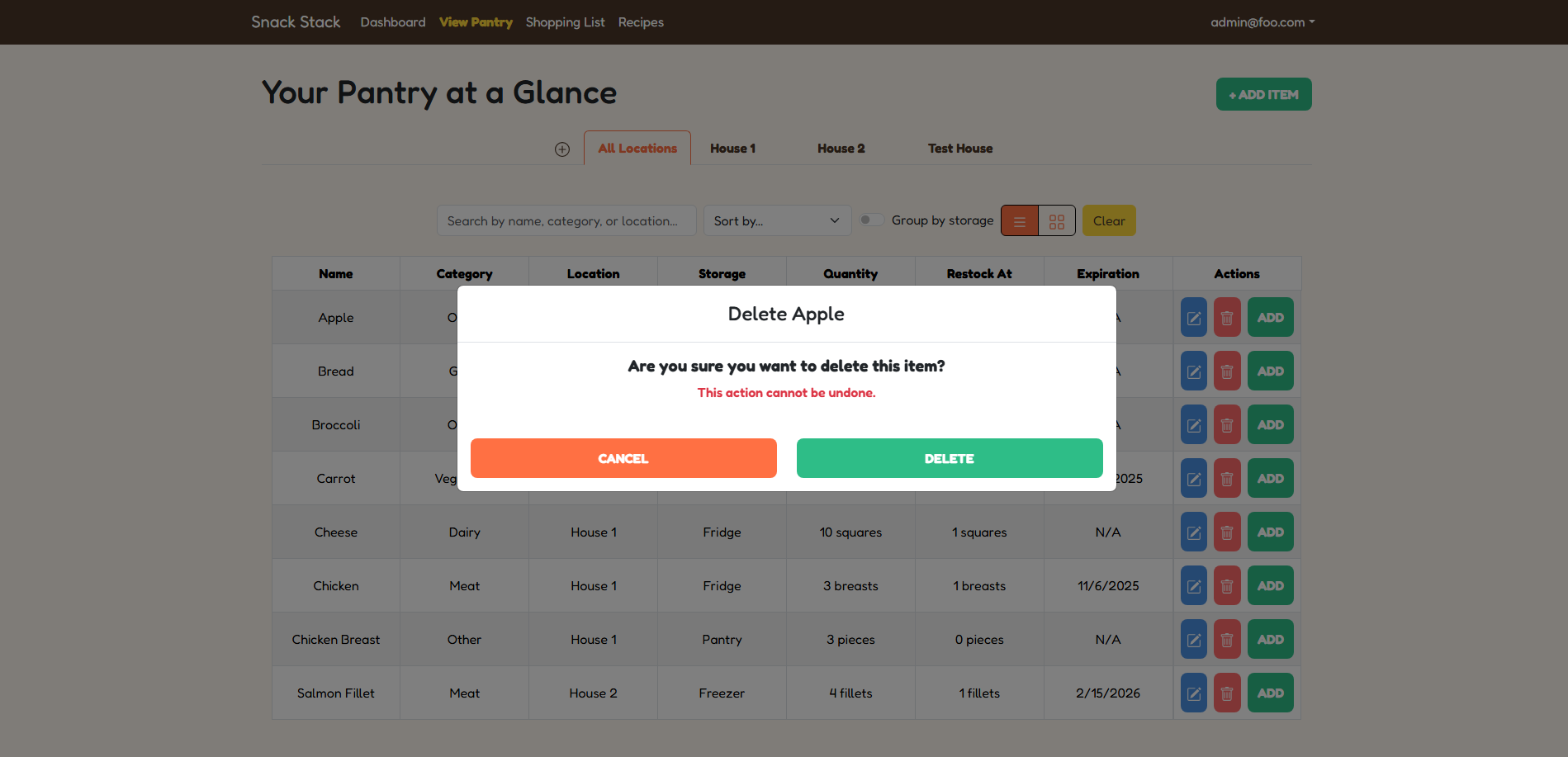 Snack Stack Delete Item_Screenshot